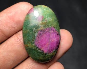 Natural Ruby Fuchsite Cabochon For Loose Gemstone, 34x23x7mm, 51.80cts, Oval Gemstone, RF-004