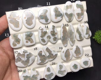 Natural Solar Moss Agate Cabochon Pair: Gemstone for Jewelry Making