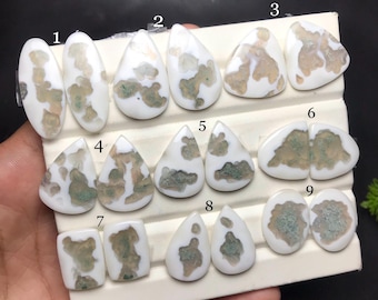 Natural Solar Moss Agate Cabochon Pair: Gemstone for Jewelry Making