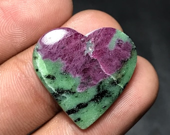 Natural Ruby Zoisite Cabochon For Loose Gemstone, 23x24x4mm, 22.20cts, Heart Gemstone, RZ-005