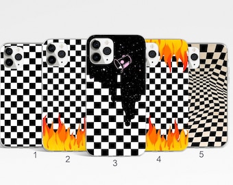 Checkered Phone Case, Black and White iPhone 17 Pro Max Case, Flame Google Pixel 9 Case, Modern Samsung Galaxy S25 Case, Stylish Phone Cover