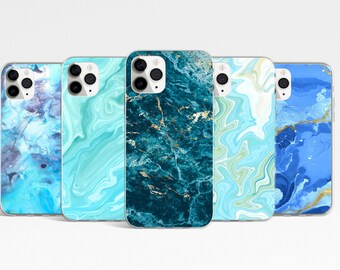 Marble Phone Case, Blue iPhone 17, 16, 15, 14 Pro Case, Modern Samsung Galaxy S25, S24, S23 Fe Cover, Stylish, Trendy Google Pixel 10 Case