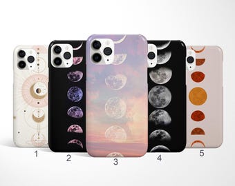 Moon Phases Phone Case Luna Cover, iPhone 17, 16, 15, 14 Pro, Samsung Galaxy S25 Ultra, S24 Plus, S23 FE Case, Full Moon Google Pixel Case