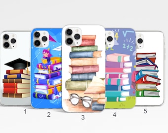 Book Worm Phone Case, Book Themed iPhone 15, 14 Pro Max Cover, Book Lover Samsung Galaxy Note 20, S24, S24, Stack of Books Google Pixel Case