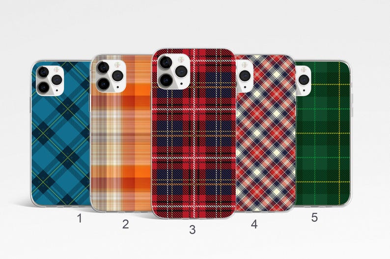 Geruit telefoonhoesje, telefoonhoesje tartan stof, iPhone 17, 16, 15, 14 Pro Max, trendy Google Pixel-hoesje, Samsung Galaxy S25 Ultra, S24, S23-hoesje afbeelding 1
