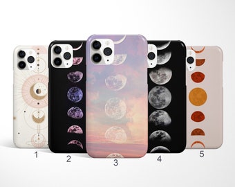 Moon Phases Phone Case Luna Cover for iPhone  16, 15, 14 Pro, Samsung Galaxy S25, S24, S23 Fe, Galaxy Note 20, Full Moon Google Pixel 9 Case