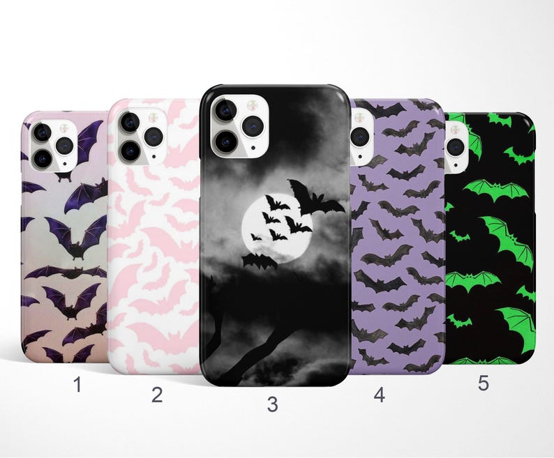 Custodia per telefono a forma di pipistrello, custodia per telefono a tema Halloween, custodia per iPhone 17, 16, 15, 14 Pro con tema natura selvaggia, custodia spettrale per Samsung Galaxy S25 Ultra, custodia per Google Pixel 9 immagine 1