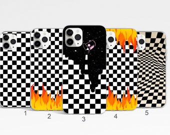 Checkered Phone Case, Black and White iPhone 16 Pro Max Case, Flame Google Pixel 9 Case, Modern Samsung Galaxy S25 Case, Stylish Phone Cover