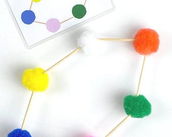 Tarjetas de patrones Montessori / Actividad con pompones y palillos (Descarga digital)