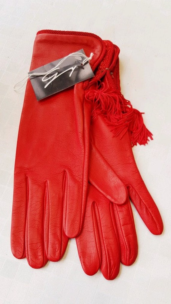 Genny Versace lambskin gloves Red leather - image 4