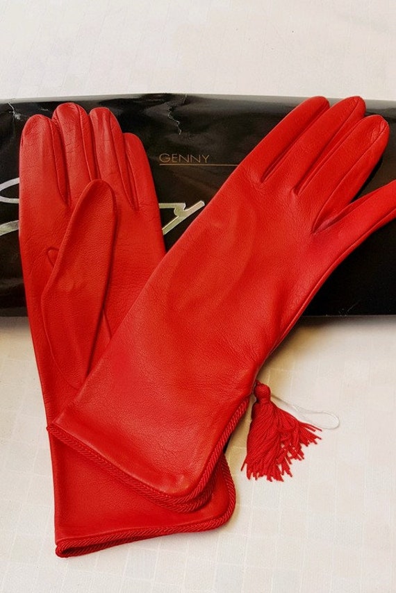 Genny Versace lambskin gloves Red leather - image 3