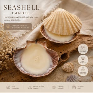 Handmade Seashell Candle,Naturalismus soy Max Candle in Real Seallop Shell,Coastal Beach House Decor Unique Gift.