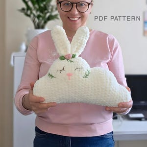 Bunny Cloud Pillow Crochet Pattern – Plush Yarn Nursery Decor PDF, Sculptural Soft Cushion Tutorial