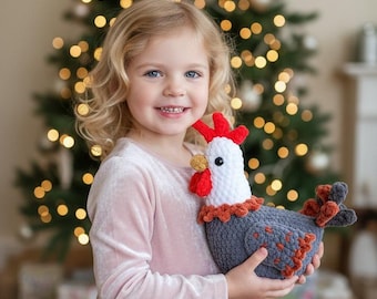 Wzór na szydełkowego koguta amigurumi, pluszowa zabawka kurczak w formacie PDF, wzór na szydełkowe zwierzątko gospodarskie, wzór na pluszowego kurczaka, samouczek na szydełkowanie dużego koguta