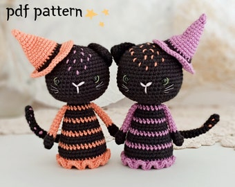 Halloween crochet black cat, crochet cat pattern, halloween amigurumi, cat stuffed animal