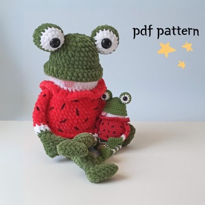 Crochet frog pattern, frog plush pattern, amigurumi frog toy, cute crochet frog, green frog crochet pattern, watermelon crochet frog