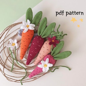 Crochet Easter decorations, amigurumi carrot, crochet carrot with bunny ears, carrot with flower, cute crochet Easter carrot, easy amigurumi