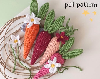 Crochet Easter decorations, amigurumi carrot, crochet carrot with bunny ears, carrot with flower, cute crochet Easter carrot, easy amigurumi