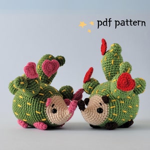 Hedgehog cactus with heart for Valentine's day, animal crochet pattern, crochet plant cactus, cute animal pattern, amigurumi cactus pattern