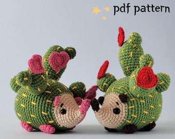 Hedgehog cactus with heart for Valentine's day, animal crochet pattern, crochet plant cactus, cute animal pattern, amigurumi cactus pattern