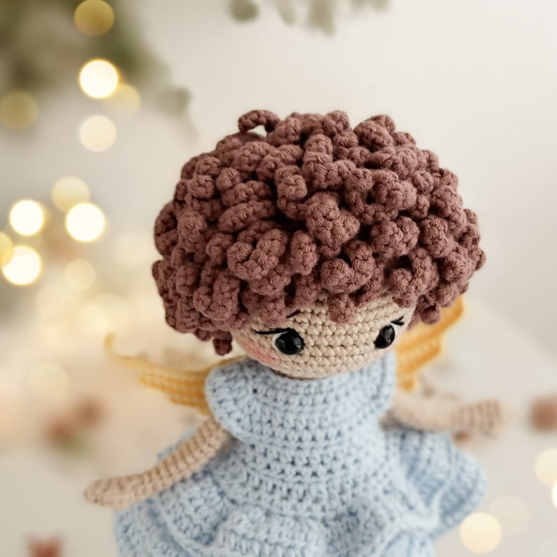 Crochet doll pattern, cute crochet doll wearing dress, amigurumi doll crochet angel, Christmas amigurumi doll image 4