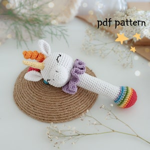 Unicorn crochet pattern , amigurumi rattle pattern, easy crochet unicorn pattern, crochet tutorial, amigurumi DIY