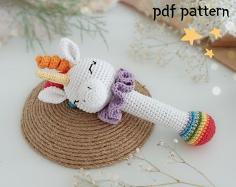 Unicorn crochet pattern , amigurumi rattle pattern, easy crochet unicorn pattern, crochet tutorial, amigurumi DIY