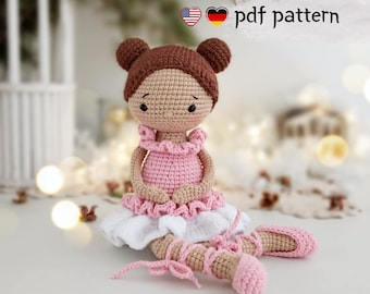 Patrón muñeca crochet, muñeca balerina amigurumi, bailarina amigurumi, muñecas bailarinas, lindo patrón PDF crochet