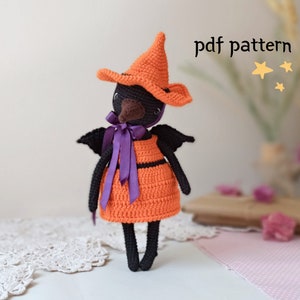 Crow doll crochet pattern, halloween amigurumi doll, bird crochet pattern, halloween witch doll crochet toy, amigurumi  crow pattern