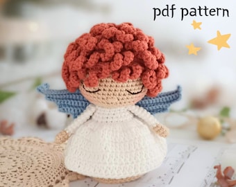 Angel doll crochet pattern, amigurumi angel doll for Valentine&#39;s day, crochet amigurumi doll