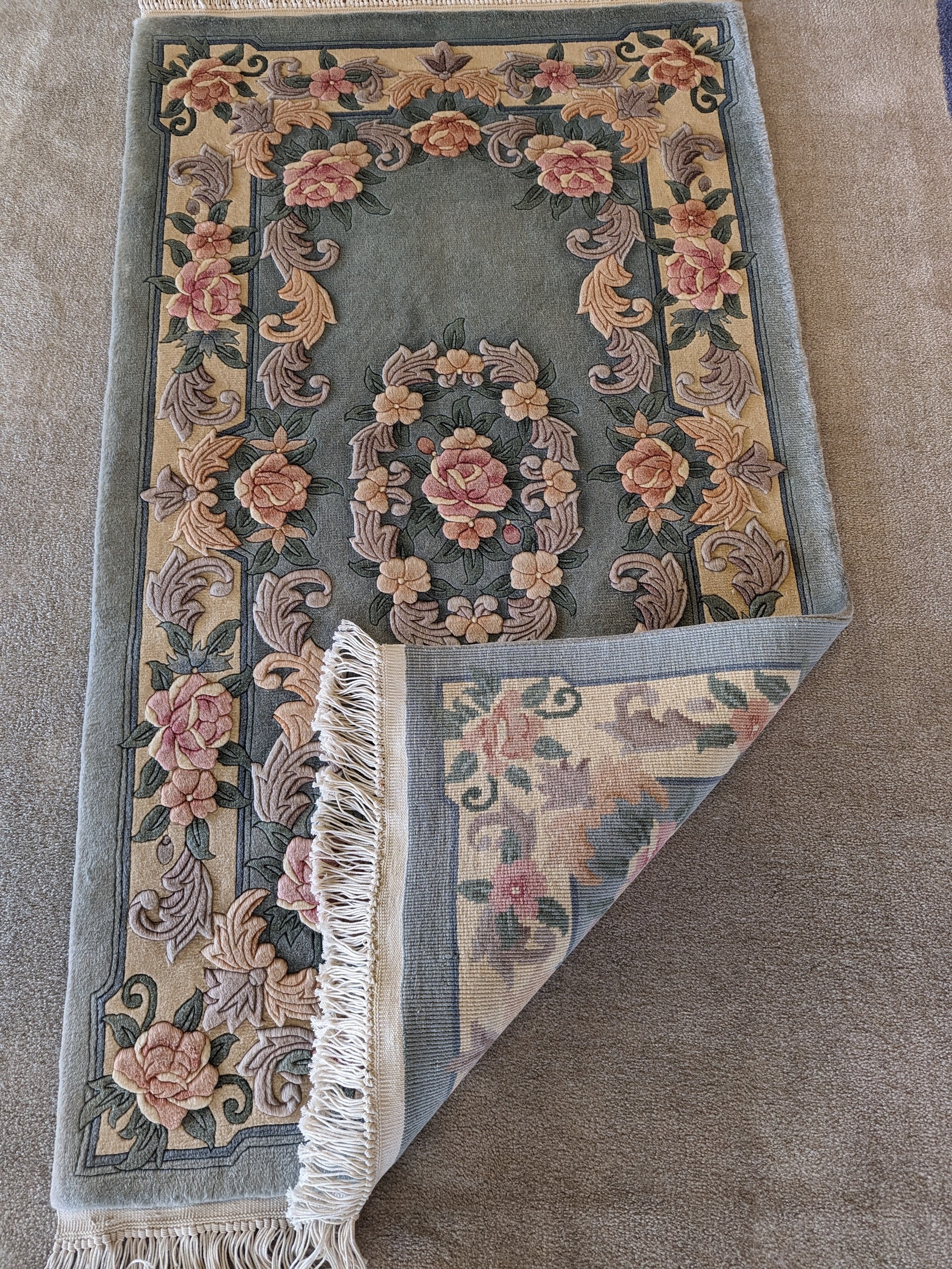 Aubusson Rug With French Roses Design and Handembossed Etsy
