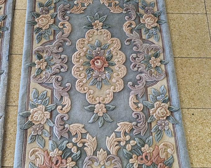 Aubusson Rug With French Roses Design and Handembossed Madalion Pattern