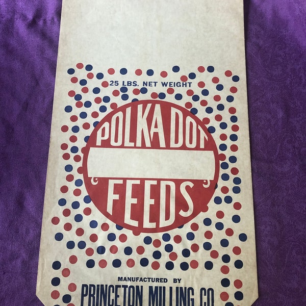 Vintage Polka Dot Feeds, 25 lb bag, 1960’s, Unused