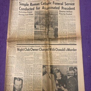 Periódico de Tonawanda, lunes 25 de noviembre de 1963, funeral católico celebrado por el presidente asesinado (Kennedy)