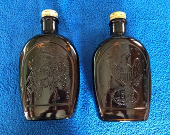 Syrup Bottle, Log Cabin, Commemorative 1776-1976 Bicentennial. Brown Glass, Vintage