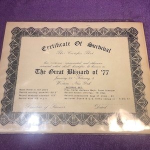 Überlebenszertifikat, The Great Blizzard of ’77, Blankozertifikat, Ephemera, Western NY Memorabelia