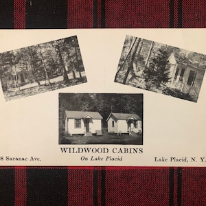 Cartolina delle cabine di Wildwood sul Lake Placid