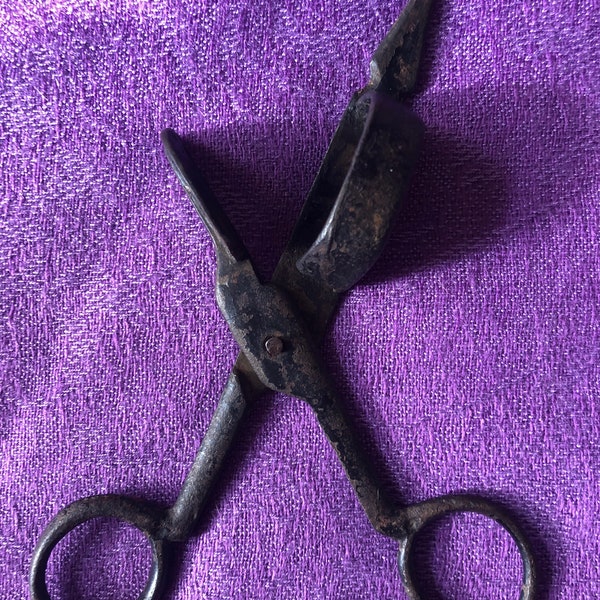 Antique Candle Wick Cutter Scissors Snuffer, Black Steel, 1800’s