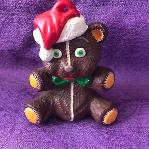 Vintage Christmas Ornament Bear with Santa Hat, Holiday Decoration, Ceramic
