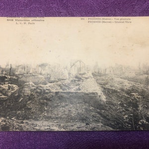 Cartão postal da ofensiva vitoriosa de 1918, LCH Paris, 904 Prosnes (Marne) Vista geral, usado