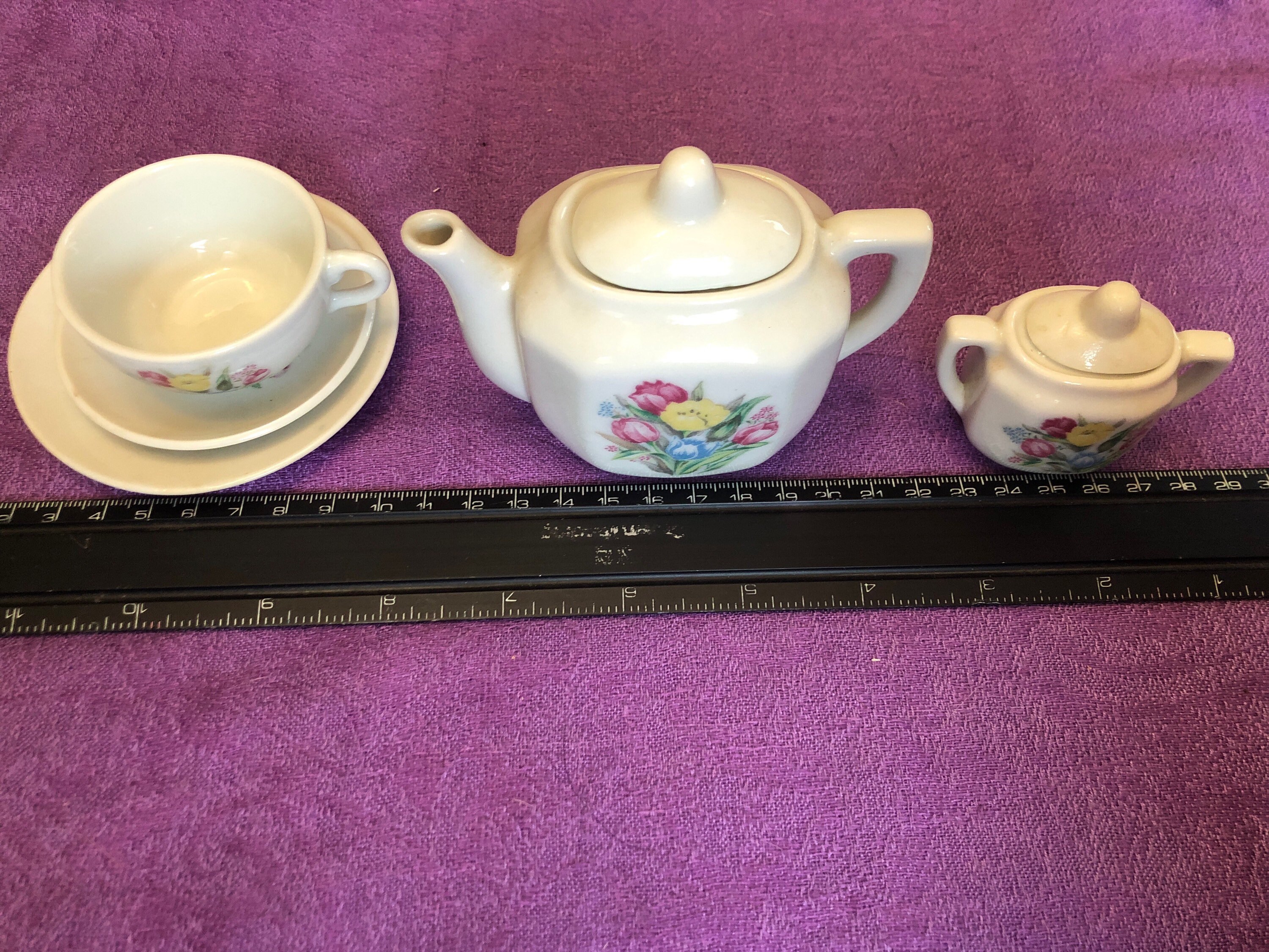 Childrens Porcelain Tea Set 1960s Yellow Red Blue Green Etsy