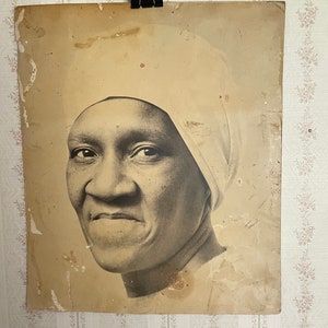 Antique, African American Photograph, Black and White Photograph, Kodak Paper, 13 x 11 inches, Black Woman with White Hat, Black History,