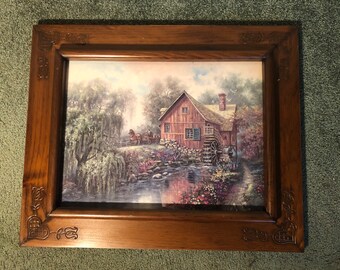 Arte enmarcado, impresión de Carl Valente, Willow Creek Mill, marco de madera en vidrio, vintage