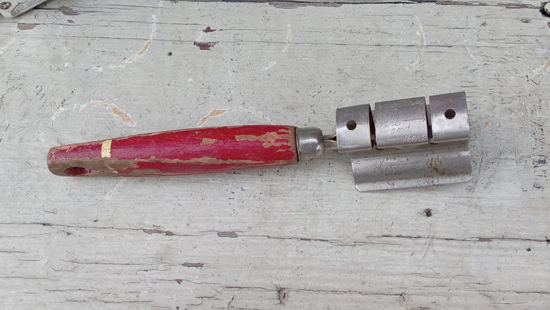 Vintage red handle knife sharpener/ Vintage utensil image 1