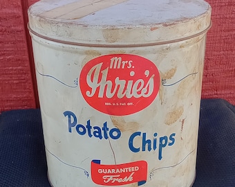 Mrs. Ihrie's Potato chip tin/ collector tin/ Antique potato chip tin