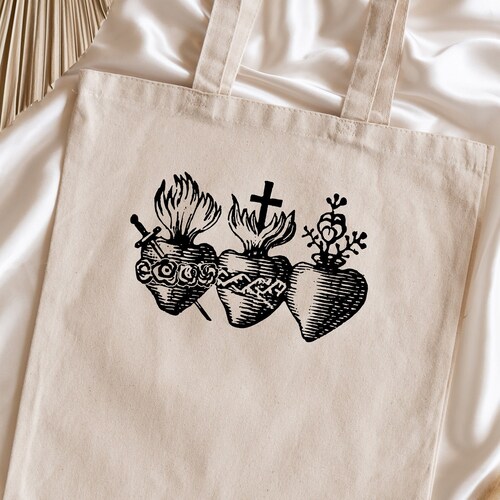Catholic Tote Bag Hearts of the Holy Family Blessed Mother Etsy
