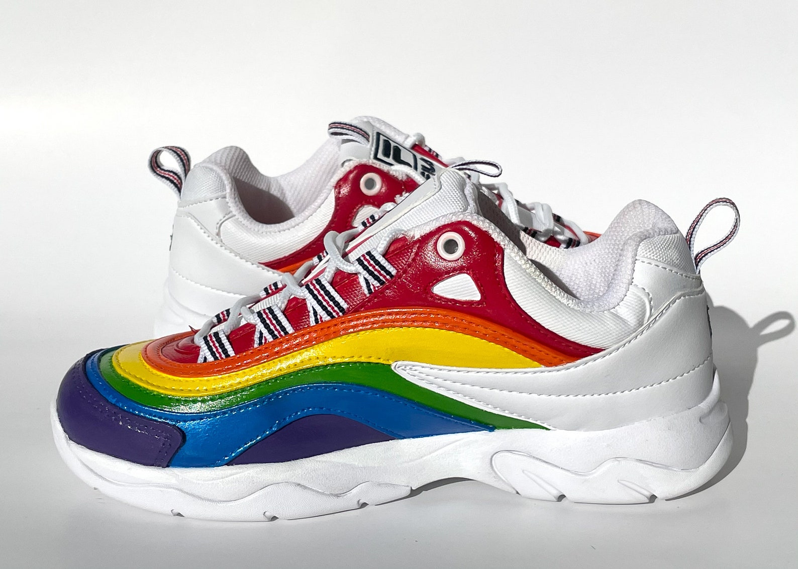 Custom Hand Painted Rainbow Fila Ray Shoes Size 7wms Etsy
