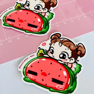 Kawaii Watermelon Chibi Sticker: Waterproof Summer Decal
