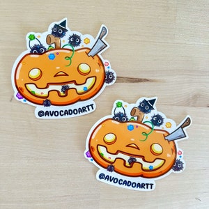 Dust Sprite Halloween sticker: Anime, Chibi, anime spirit, Halloween, pumpkin, sticker, water bottle sticker, kawaii, spooky.