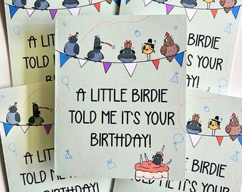Carte d'anniversaire : "Un petit oiseau m'a dit que c'était ton anniversaire !" jolie carte d'anniversaire, carte de voeux, papier cartonné, cadeau d'anniversaire, joyeux anniversaire